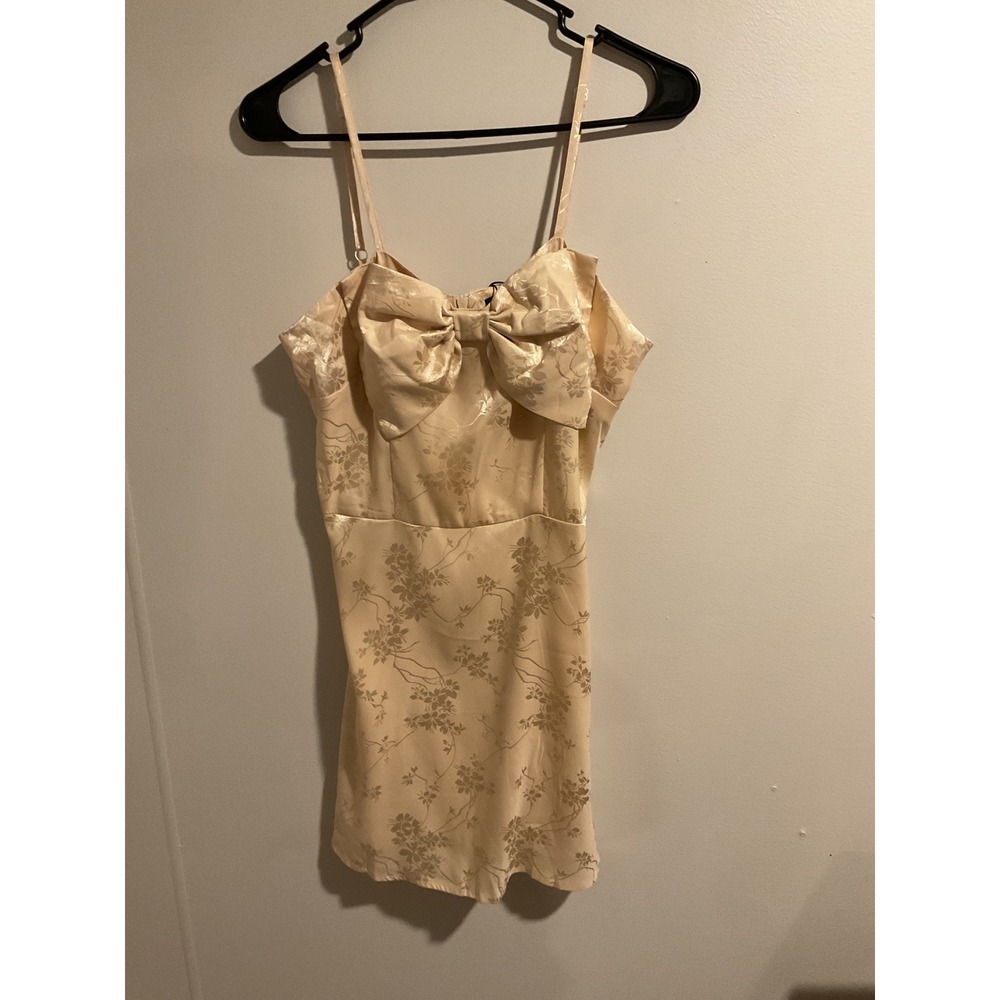 Summer Cider Mini Slip Dress Beige Floral Print Bow Accent Party Cocktail Med‎